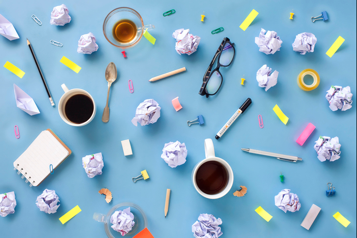 Conceptual office table top still life.